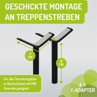 Adaptateur en Y BOMI M10 pour barrière de sécurité | Pour rampes descalier jusquà 60 mm | Noir (lot de 2)