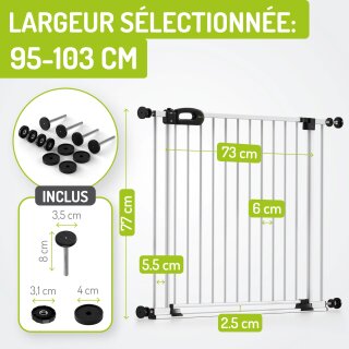 BOMI Merle FlatStep – Barrière enfant extra plate 95-103 cm – Sans perçage & passage XXL