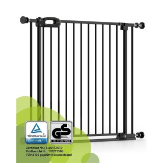 Barrière de sécurité Merle FlatStep noire – 63 à 217 cm – Sans seuil, XXL porte, Auto-Close