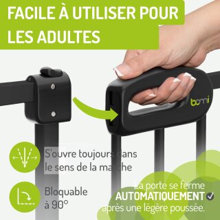 Barrière de sécurité Merle FlatStep noire – 63 à 217 cm – Sans seuil, XXL porte, Auto-Close