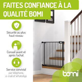 Barrière de sécurité Merle FlatStep noire – 63 à 217 cm – Sans seuil, XXL porte, Auto-Close