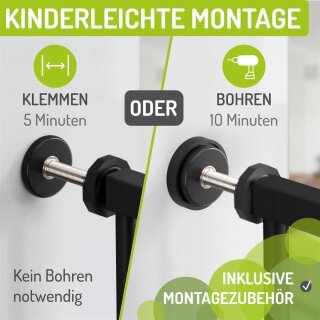 Barrière de sécurité Merle FlatStep noire – 63 à 217 cm – Sans seuil, XXL porte, Auto-Close