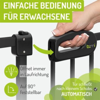Barrière de sécurité Merle FlatStep noire – 63 à 217 cm – Sans seuil, XXL porte, Auto-Close