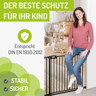 Barrière de sécurité Merle FlatStep noire – 63 à 217 cm – Sans seuil, XXL porte, Auto-Close