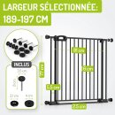 Barrière de sécurité Merle FlatStep noire – 63 à 217 cm – Sans seuil, XXL porte, Auto-Close