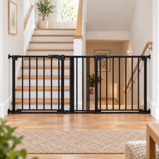 BOMI Mara FlatStep Barrière de Sécurité XXL 188–283 cm Noire – Double Porte pour Escaliers