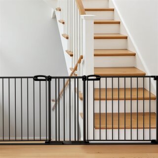 BOMI Mara FlatStep Barrière de Sécurité XXL 188–283 cm Noire – Double Porte pour Escaliers